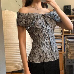 Issey Miyake Basket Print Angular Pleated Top JP3